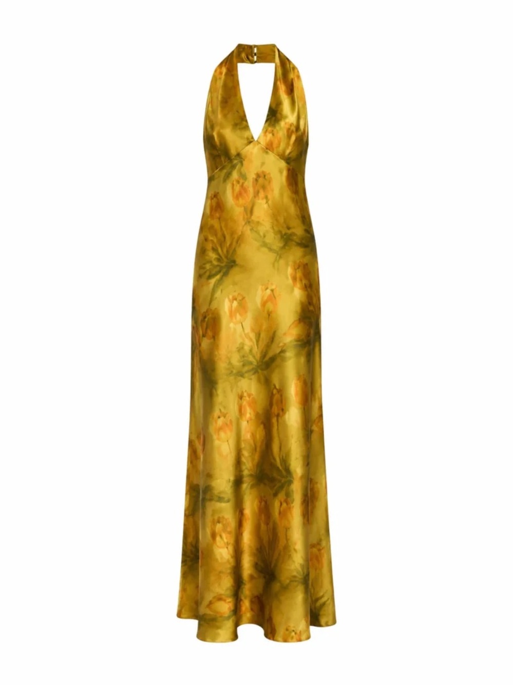 Reformation Daniela Silk Maxi Dress Artiste Yellow Chartreuse Floral